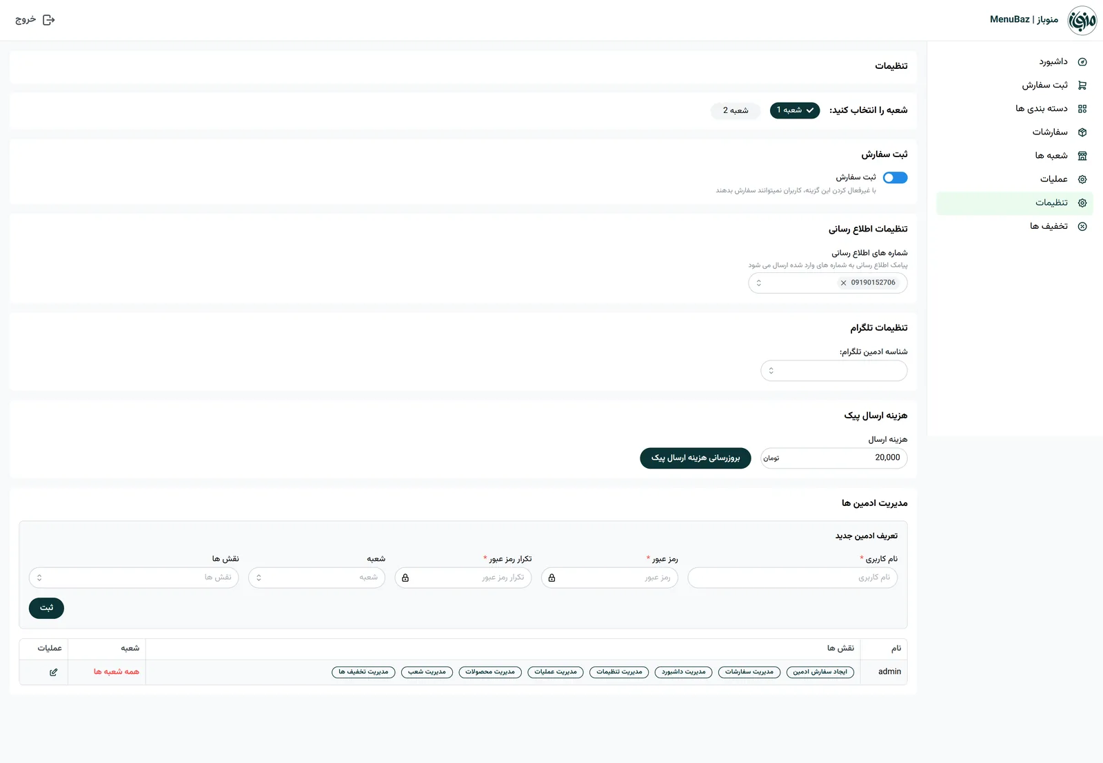پنل مدیریت منوباز 6